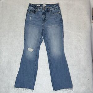 Ava & Viv High Rise Flare Jeans Womens 16 Blue Distressed Stretch Raw Hem Denim